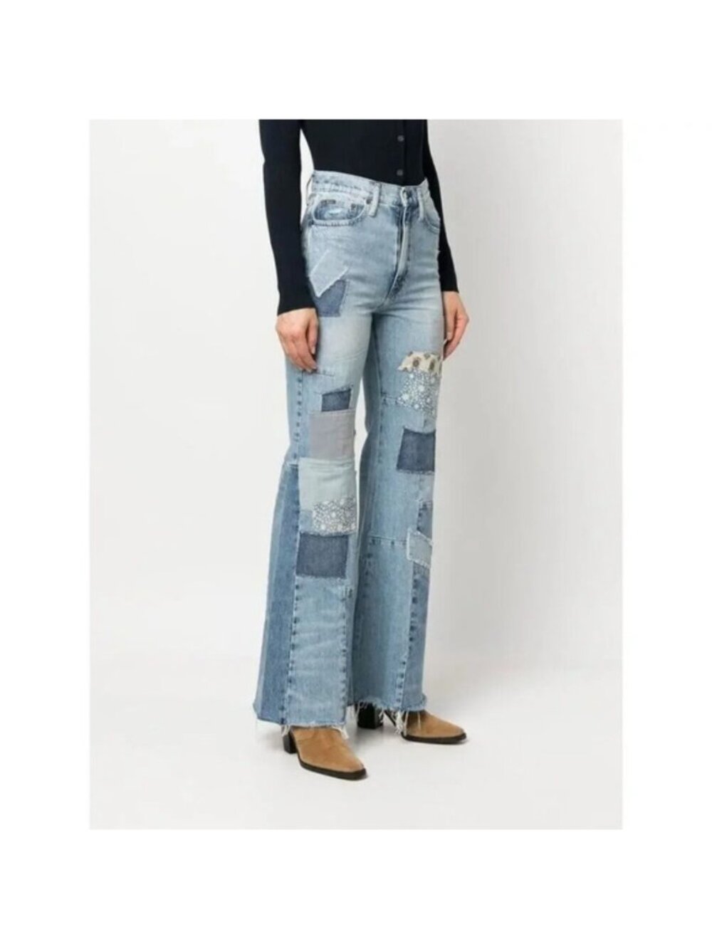 Polo Ralph Lauren Patchwork Flare Jean 26 Distressed High Rise